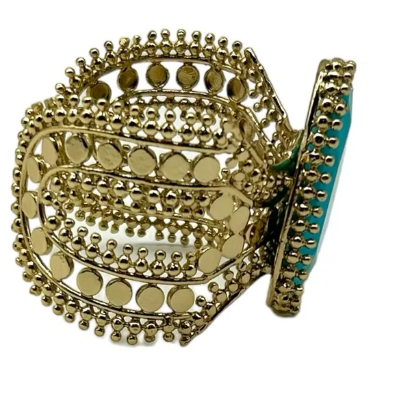 Kendra Scott Abena Turquoise Gold Cuff Bracelet Used on Runway Fashion Show 🥰 - Picture 8 of 15